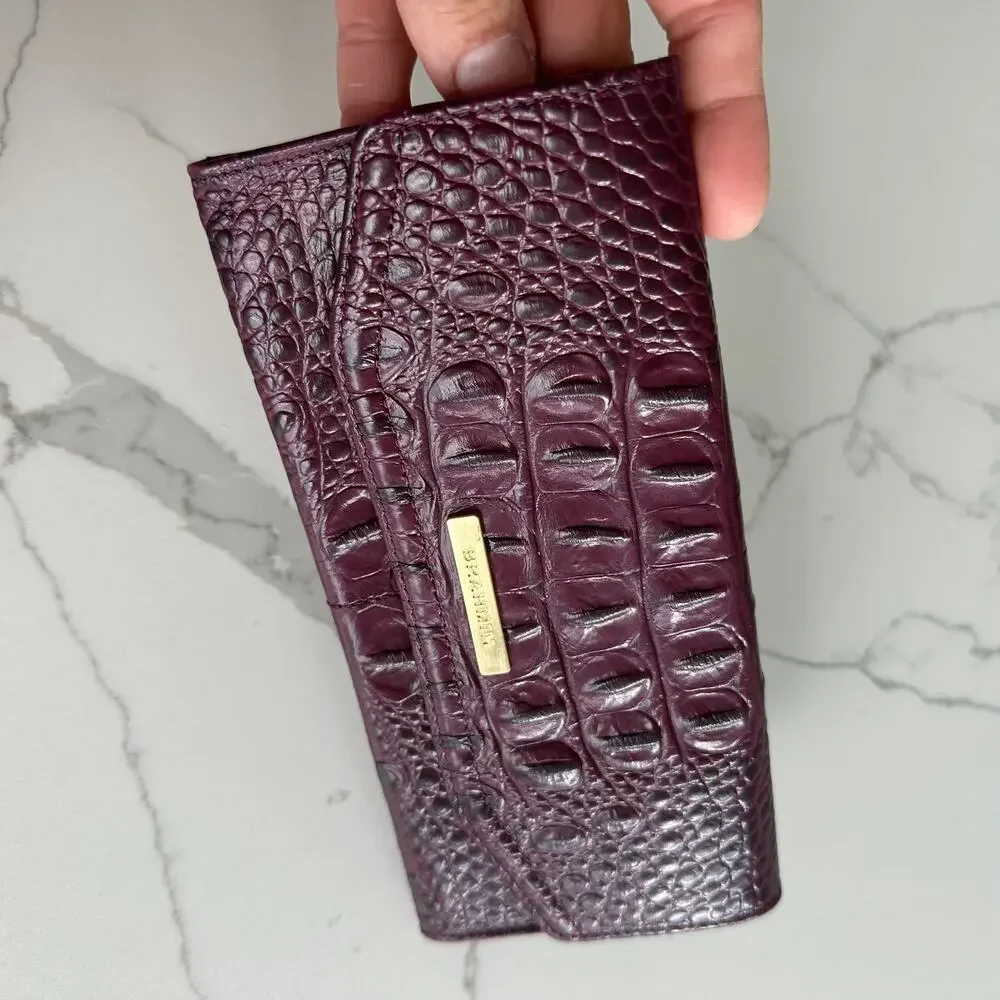 Brahmin Croc leather burgundy waller 6 credit card holder